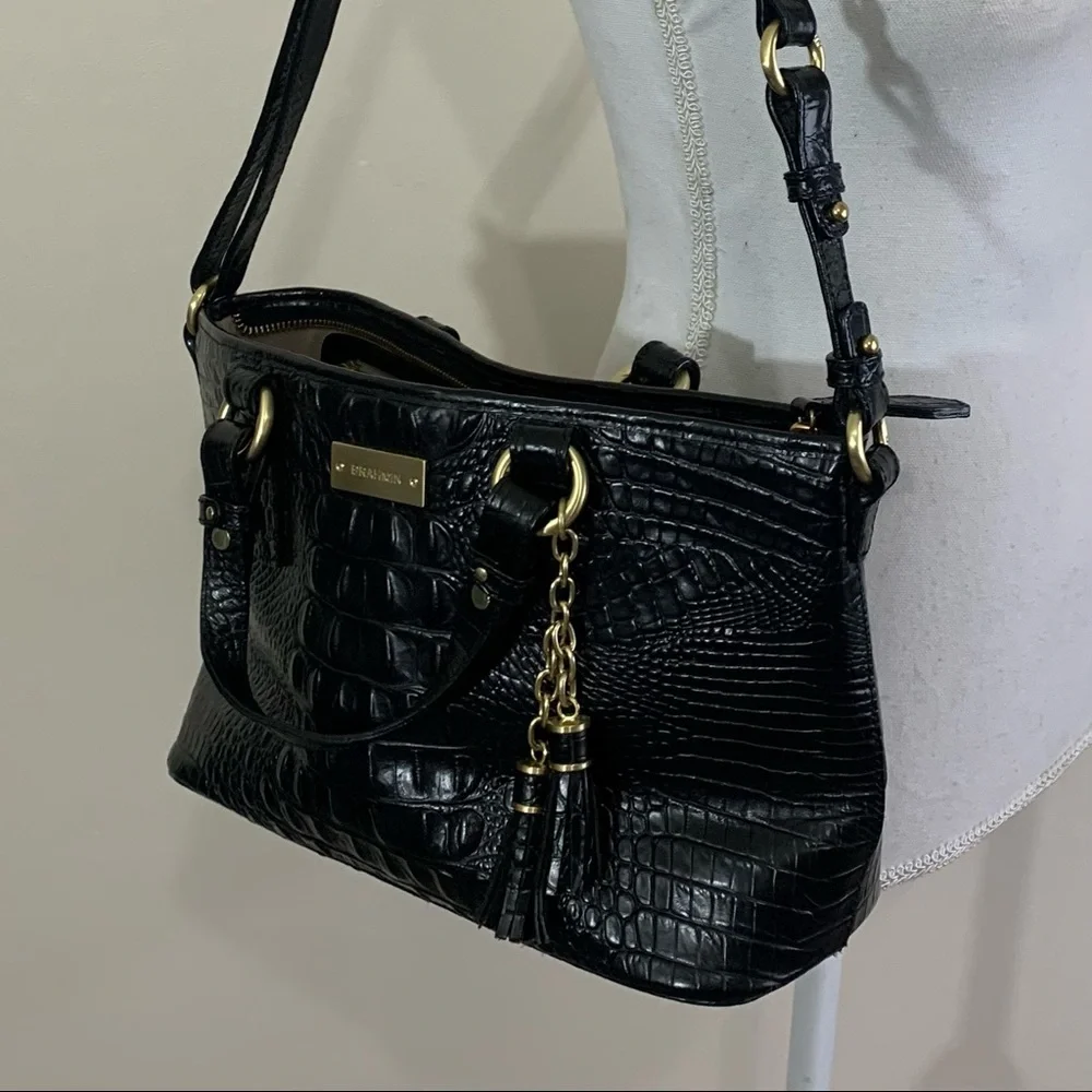 Brahmin Mini Asher Melbourne Embossed Leather Satchel Black - Picture 4 of 12